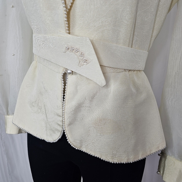 Vintage Nomi Rubinstein ivory puff sheer sleeve embellished jacket medium - Picture 3 of 16